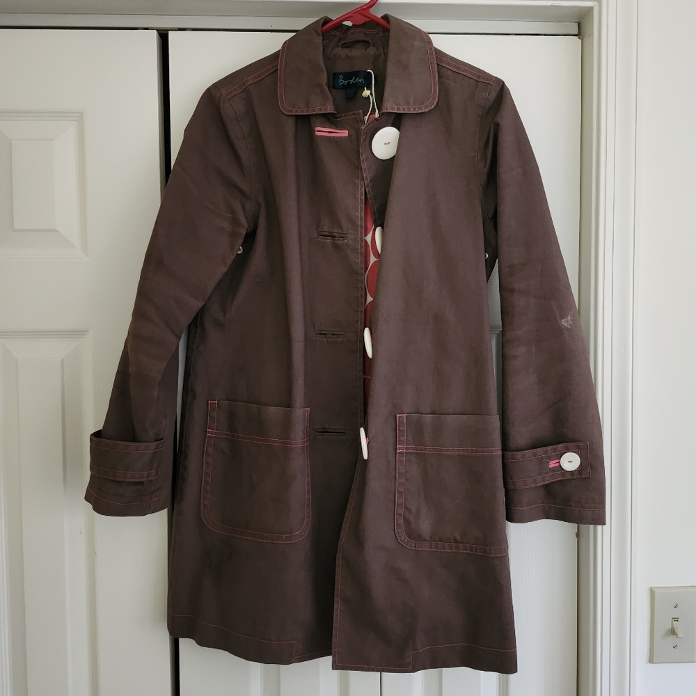 Women's Boden spring fall Medium big button Brown trench coat Jacket sz 8 - Picture 3 of 16